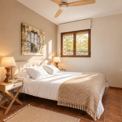 Dormitorio doble con escritorio y televisión – casa rural Aprisco de Candeleda (Ávila)