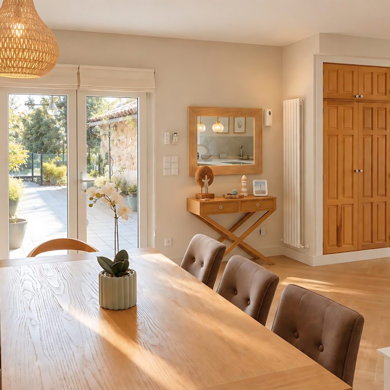 Mesa de comedor con salida al jardín – casa rural Aprisco de Candeleda (Ávila)